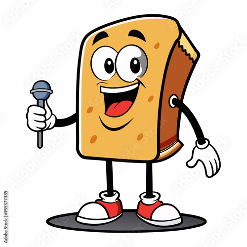 Vector Art A Slice of Dried Bread Performing Stand-Up Comedy on a White Background