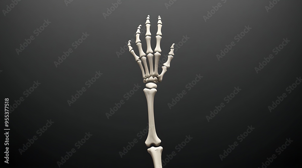 Human forearm and hand bones shown in detailed anatomical pose, suitable for medical illustrations, educational materials, and scientific presentations. Human forearm and hand bones shown in detailed anatomical pose, suitable for medical illustrations, educational materials, and scientific presentations.