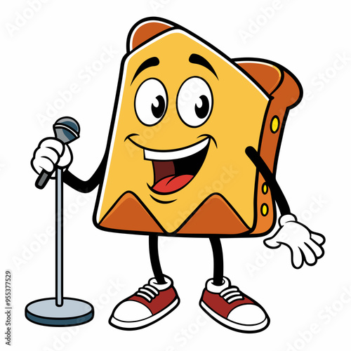 Vector Art A Slice of Dried Bread Performing Stand-Up Comedy on a White Background