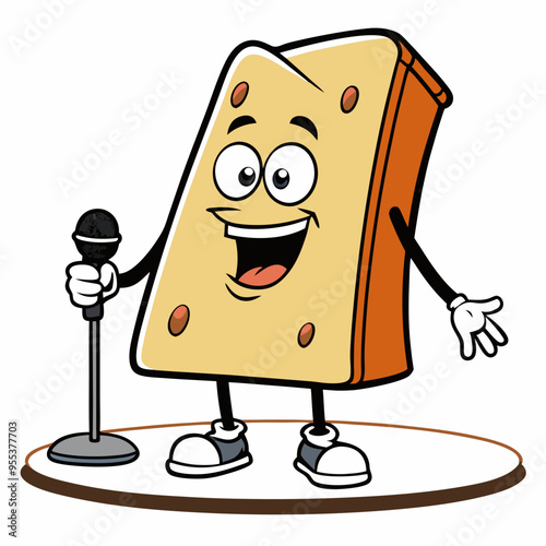 Vector Art A Slice of Dried Bread Performing Stand-Up Comedy on a White Background