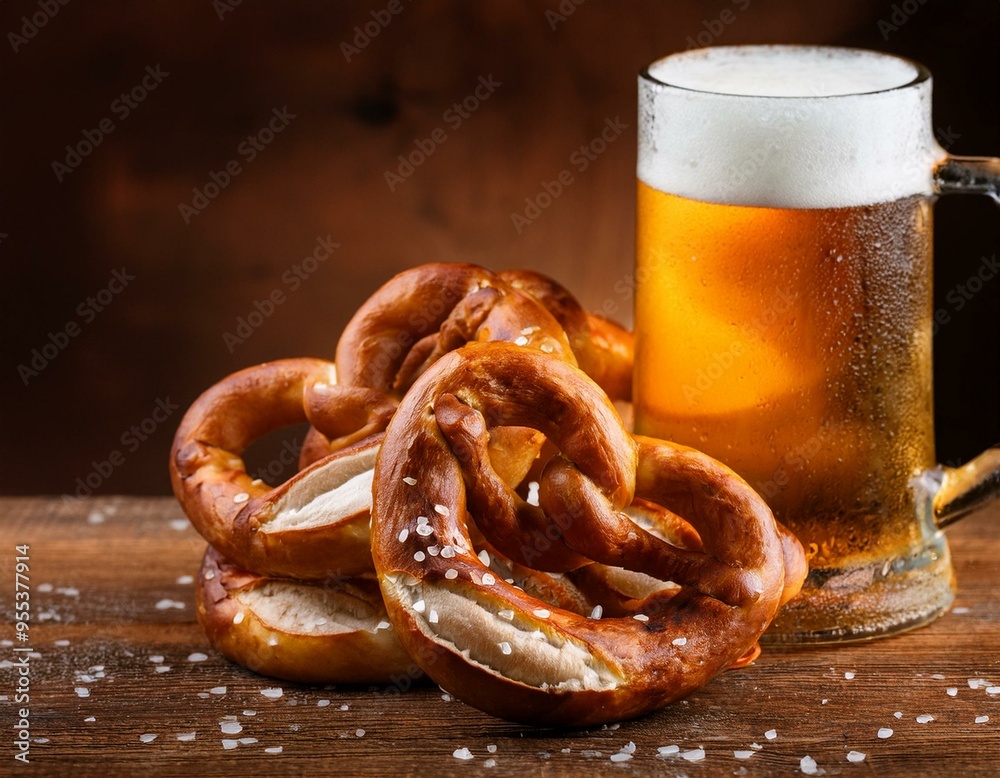 Background with glass mugs of beer and a pile of traditional artisan pretzels. Oktoberfest, a German Bavarian celebration, beer holiday.
Background with glass mugs of beer and a pile of traditional artisan pretzels. Oktoberfest, a German Bavarian celebration, beer holiday.