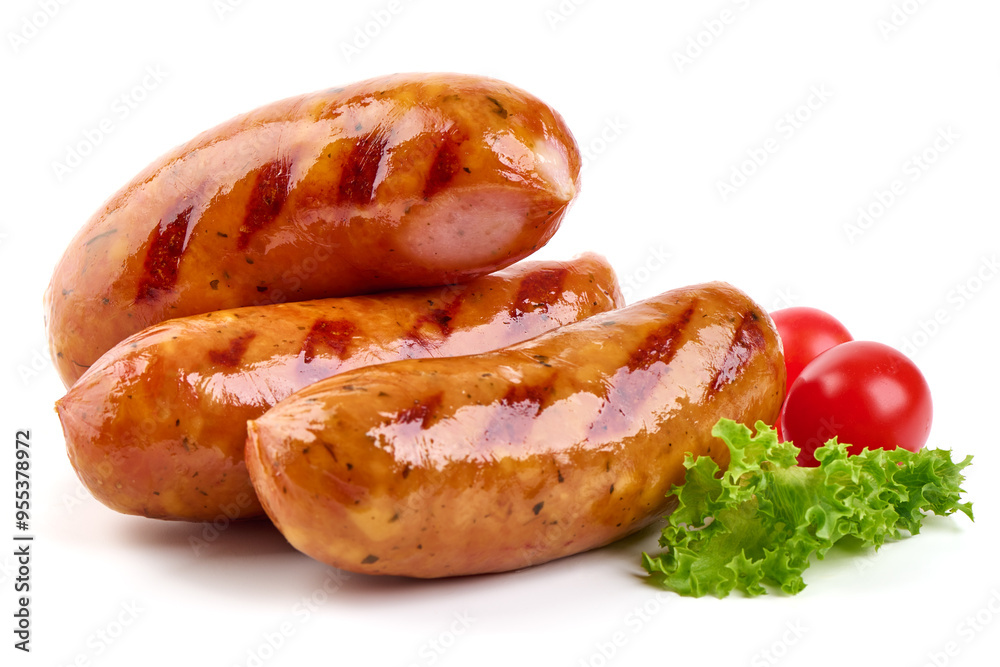 Grilled bavarian sausages, isolated on white background Grilled bavarian sausages, isolated on white background