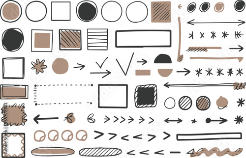 vector illustration showcasing various hand-drawn line frames and arrows 