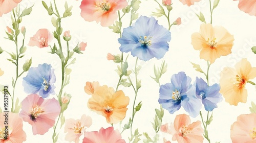Wallpaper Mural Vintage watercolor larkspur, golden lilac flowers, seamless tile Torontodigital.ca