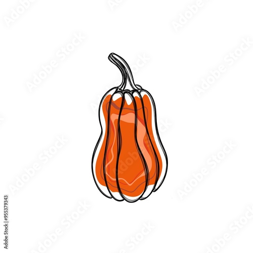 Line Art Free Hand Drawn Pumpkin Sticker. Autumn Pumpkin Stickers