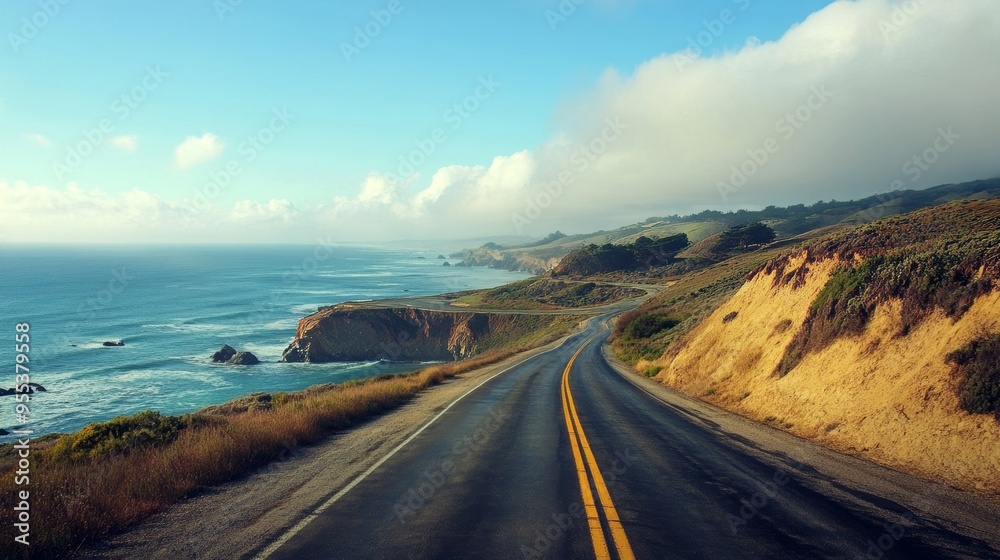 Fototapeta premium road trip road between the rockes and have sea view 