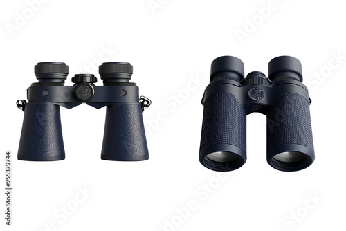 Pair of binoculars with black against a white background Binoculars and Product Concept