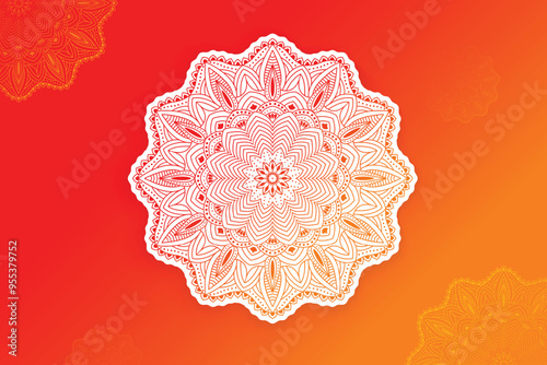 Ethnic Mandala Festive Element Design On Red Gradient Background. Vector Illustration For Festival Sale Elements