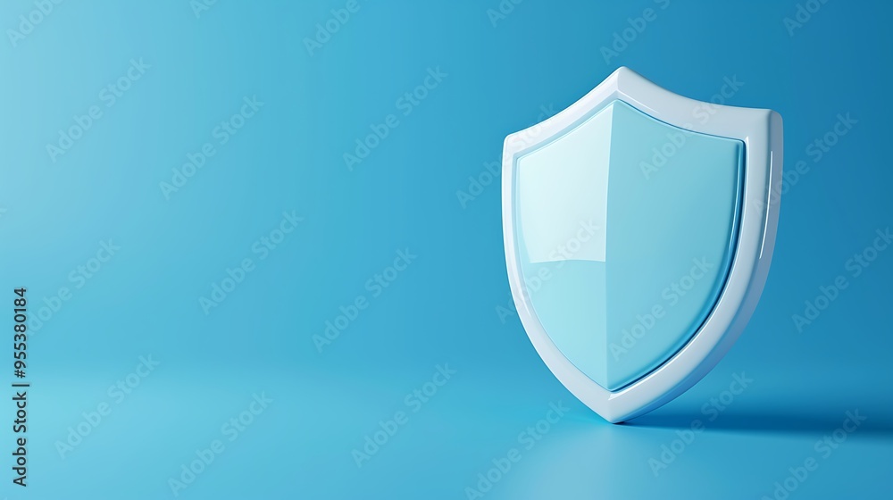 Blue shield symbolizing protection, security, and safety on a light blue background. Ideal for cybersecurity and insurance themes.