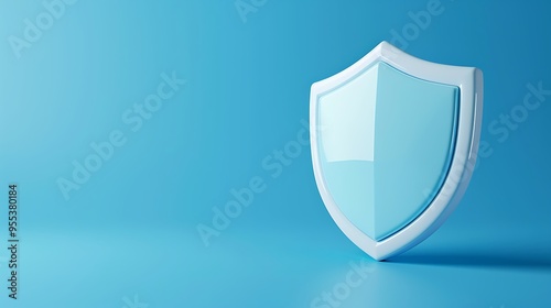 Obraz na płótnie Blue shield symbolizing protection, security, and safety on a light blue background. Ideal for cybersecurity and insurance themes. w salonie