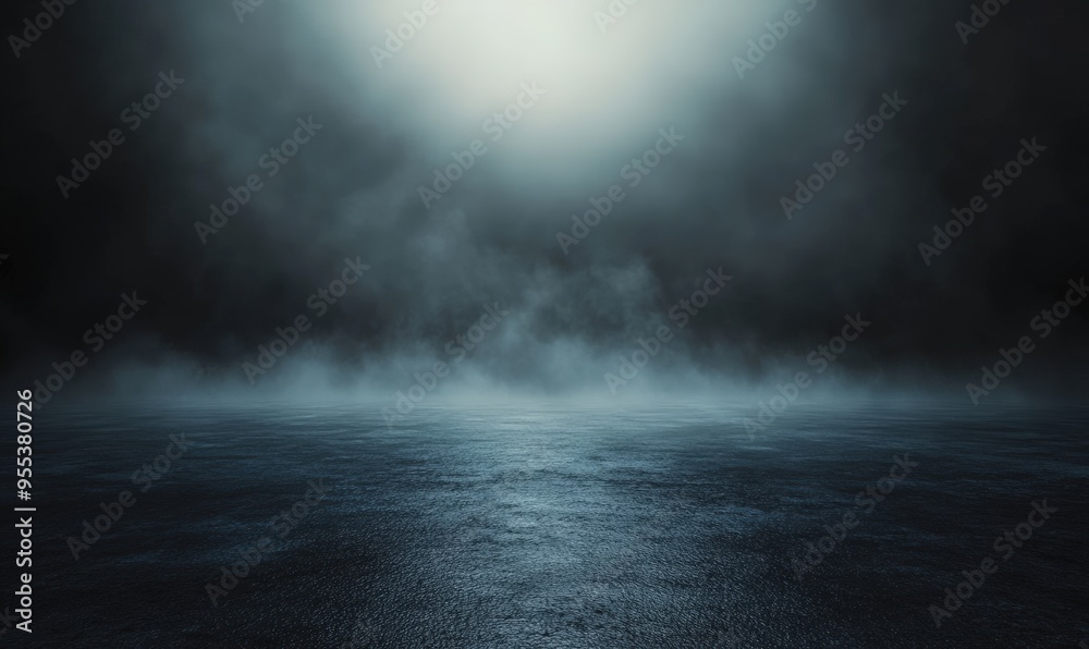 Dark background with fog and smoke, night sky, ocean floor, flat ground, backdrop for product display presentation, dark gray background Dark background with fog and smoke, night sky, ocean floor, flat ground, backdrop for product display presentation, dark gray background