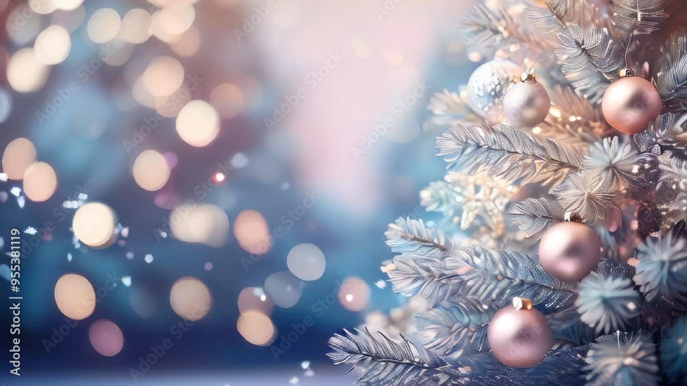 Christmas tree with ornaments on it in front of a blurry background Christmas tree with ornaments on it in front of a blurry background