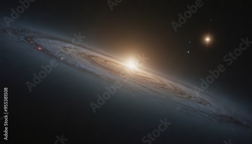 A distant galaxy with a bright star and several smaller stars in the background.