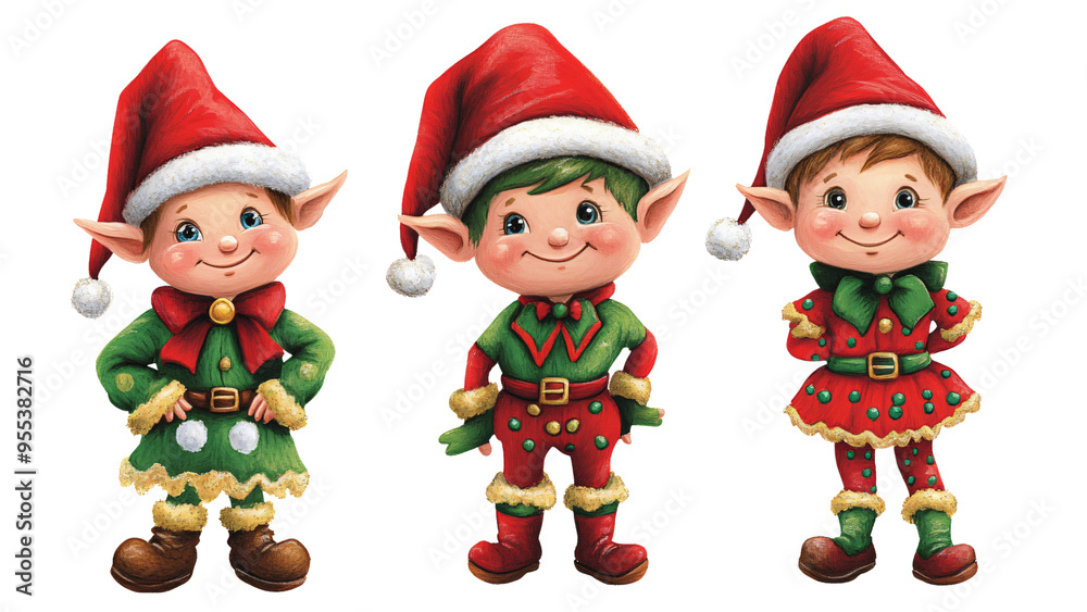Playful Christmas Elves Isolated on Transparent Background for Festive Holiday Designs Playful Christmas Elves Isolated on Transparent Background for Festive Holiday Designs