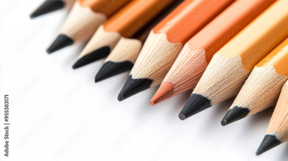 A close-up shot of a row of brown pencils on a white background. The pencils are sharpened and ready for use, symbolizing creativity, knowledge, learning, and the potential for new ideas. A close-up shot of a row of brown pencils on a white background. The pencils are sharpened and ready for use, symbolizing creativity, knowledge, learning, and the potential for new ideas.