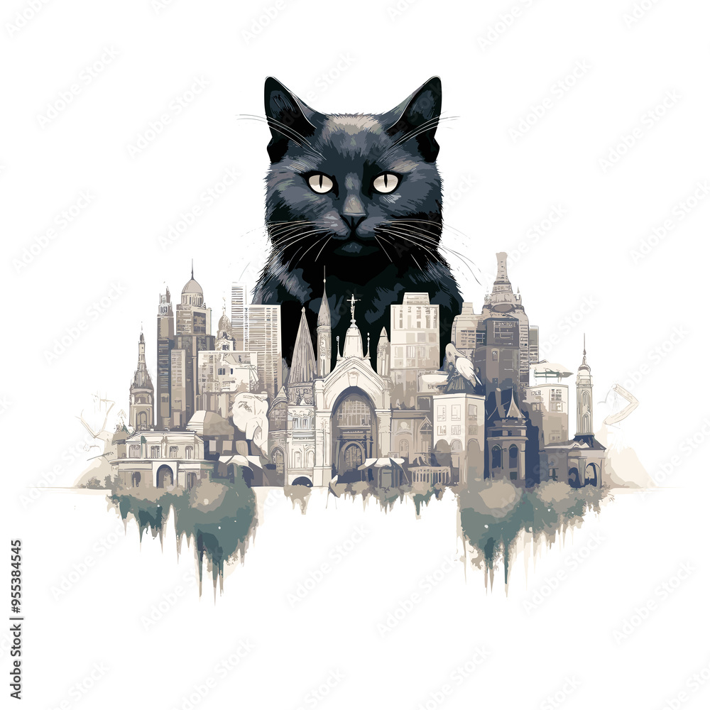 Obraz premium Cat Pet Animal Beauty Nature City Discovery Vector Graphic