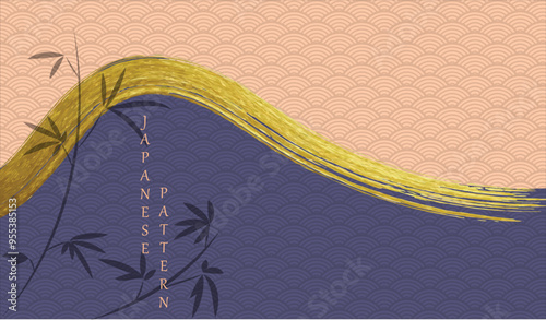 Japanese background with line wave pattern vector. Abstract template with geometric pattern. Mountain layout design in oriental style	