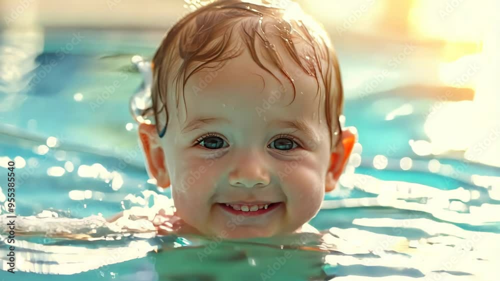 Smiling baby playing in a swimming pool Smiling baby playing in a swimming pool