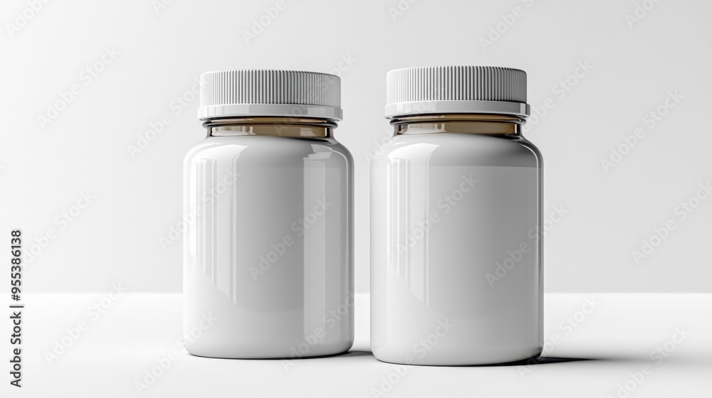 Two White Plastic Bottles with Screw Caps Generative AI Two White Plastic Bottles with Screw Caps Generative AI