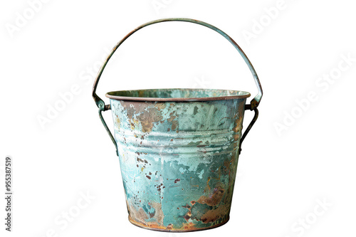 Old rusty metal bucket on transparent background