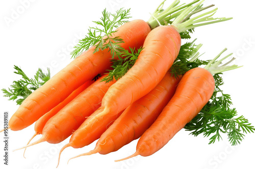 A pile of carrots with greens on a transparent background