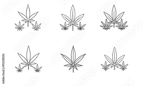 A set black and white marijuana symbol vector.