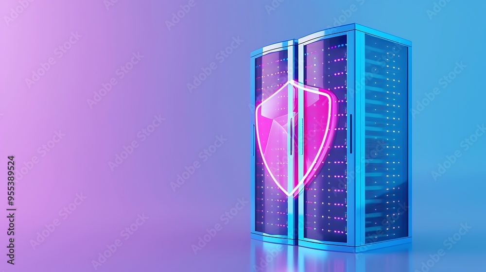 Data security concept with a shield symbol in front of a server rack, representing protection and cybersecurity in a digital environment. Data security concept with a shield symbol in front of a server rack, representing protection and cybersecurity in a digital environment.