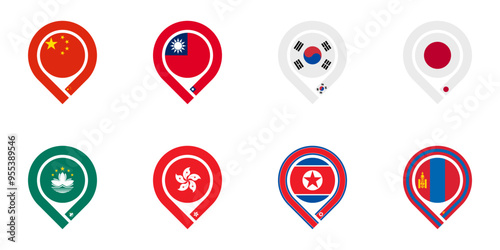 map pin icon set of east asian countries. vector illustration isolated on white background