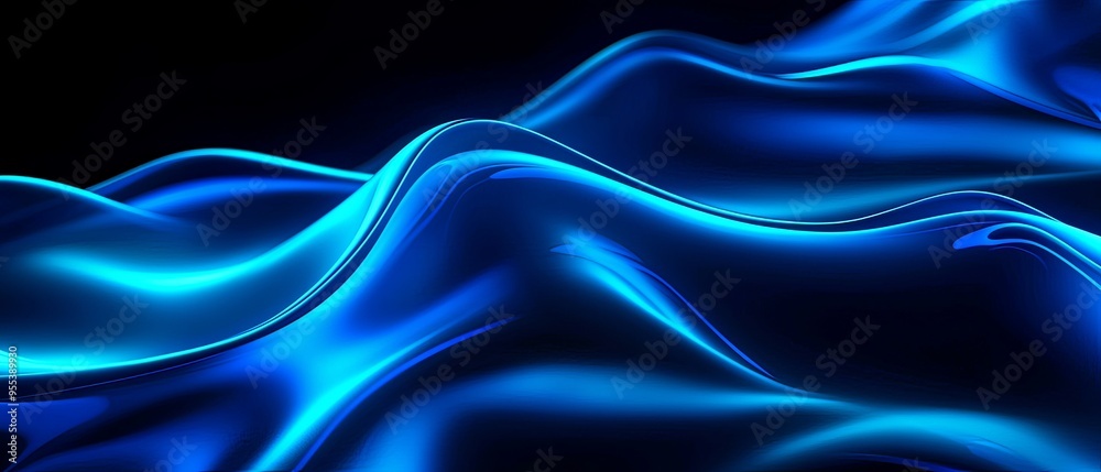 Obraz premium Mesmerizing Fluid Movement of Sleek Flowing Neon Blue Abstract Waves