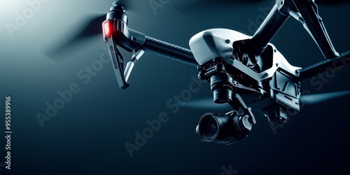 Drone with Closeup View of Camera Gimbal and Propellers
