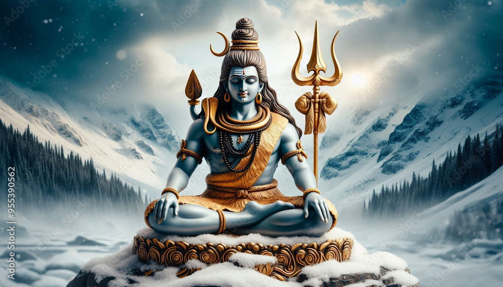 Hindu god Shiva or shiv meditating on Mount Kailash in the Himalayas ...