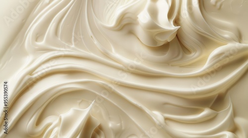 creamy swirls of vanilla yogurt closeup rich texture and subtle ivory color captured in mouthwatering detail against a plain background