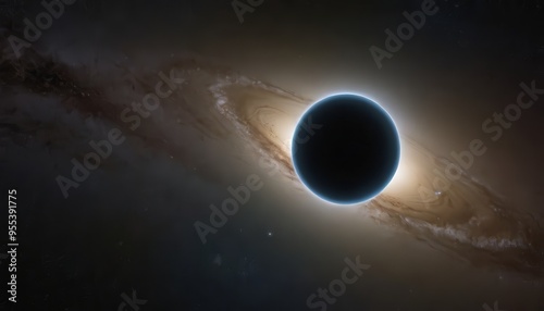 A black hole with a blue accretion disk in the center of a galaxy.