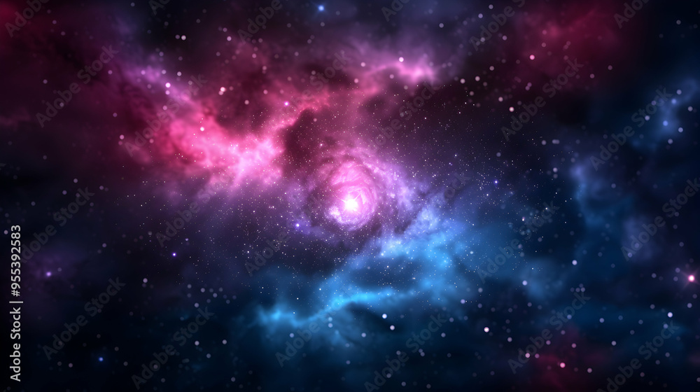 Naklejka premium Blue Nebula Space Background Ukiyo Portrai