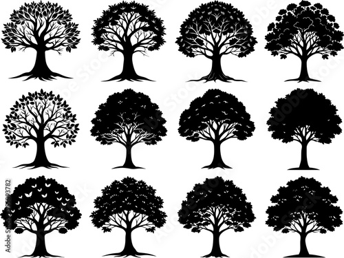 set of trees silhouettes