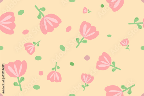 Wallpaper Mural Hand drawn flowers, seamless patterns with floral design for decorative, wall, wallpaper, wrapping paper, fabric, silk, scarf, book, wall, backdrop and etc., abstract background. Torontodigital.ca
