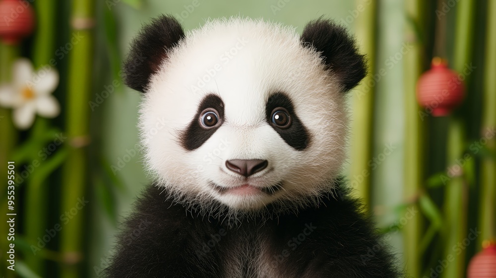 Little baby panda in a bamboo forest Little baby panda in a bamboo forest