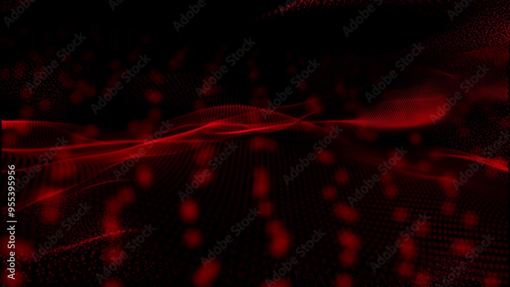 Abstract red particle dot wavy digital technology mesh seamless Loop. Abstract futuristic technology animated red dot wave motion background. Twisted futuristic dot animated motion background