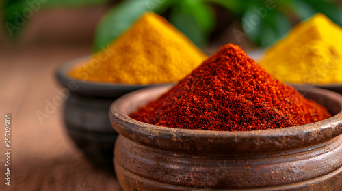 Fototapeta Naklejka Na Ścianę i Meble -  Bowls With Colorful Spices Market India Perf