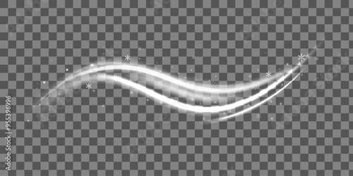 Realistic set of snow storm or wind swirls isolated on transparent background. Vector illustration of white spiral, wave, curve vortex effect.