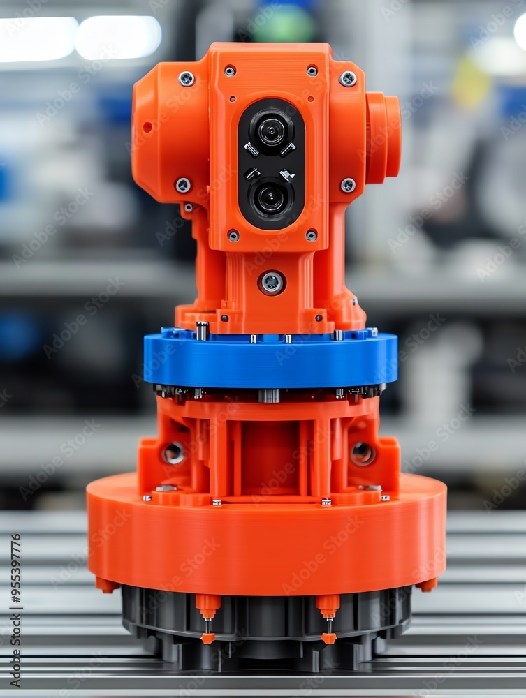 Closeup of a red and blue industrial robot arm. Closeup of a red and blue industrial robot arm.