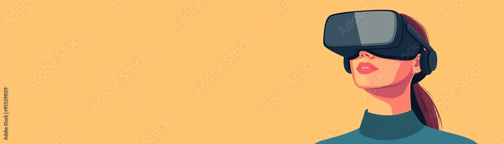 Woman wearing VR headset against colorful background. Woman wearing VR headset against colorful background.