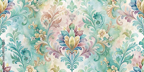 Watercolor wash damask motifs photo