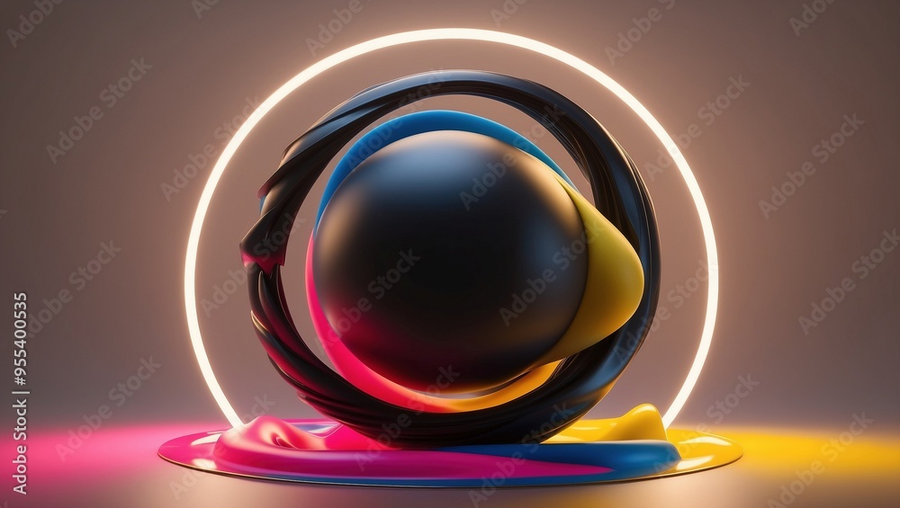 A stunning abstract 3D background features a gradient ring of light standing out against a mix of pink and black colors. The golden light flooding the scene adds a touch of drama and surrealism. A stunning abstract 3D background features a gradient ring of light standing out against a mix of pink and black colors. The golden light flooding the scene adds a touch of drama and surrealism.