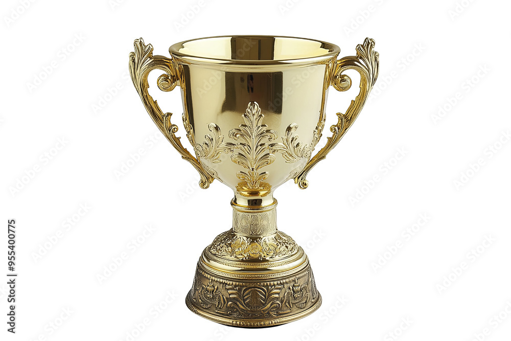 A classic gold trophy with two handles and an ornate base. A classic gold trophy with two handles and an ornate base.