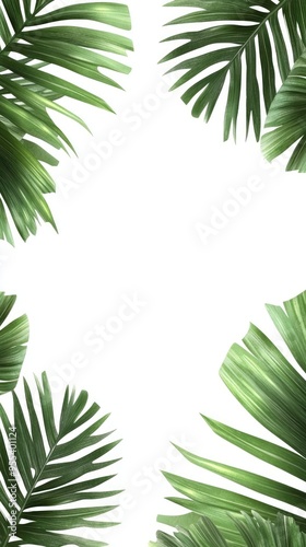 Delicate teal palm leaves frame the top of a clean white background, providing a minimalist aesthetic with plenty of empty space suitable for text or graphics