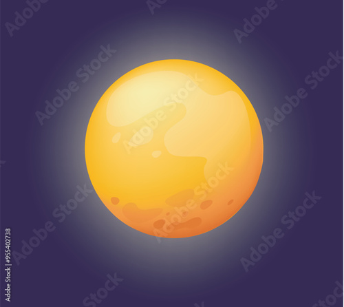 Yellow planet highlighting its surface details amidst a dark space backdrop flat vector illustration emphasizing extraterrestrial landscapes and celestial geography