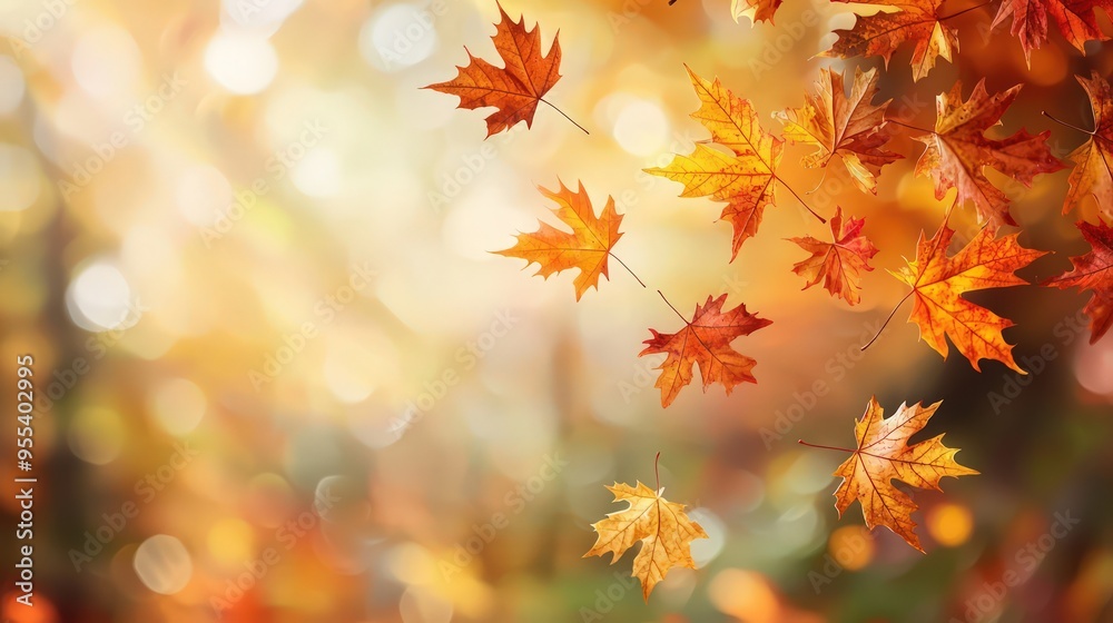 Autumnal theme with flying maple leaves on an autumn background. Autumnal theme with flying maple leaves on an autumn background.