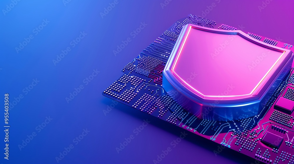 Digital shield concept representing cybersecurity with a glowing shield icon on a circuit board, symbolizing protection and data security. Digital shield concept representing cybersecurity with a glowing shield icon on a circuit board, symbolizing protection and data security.