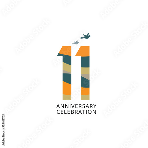 Eleven, 11 Logo, 11th Happy birthday, 11th anniversary, Eleven Birthday handwritten. Happy Birthday card.